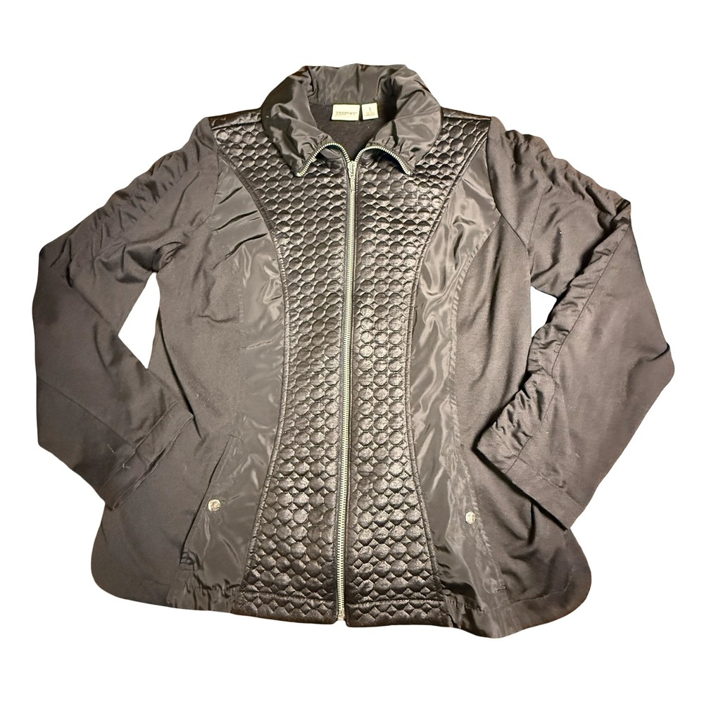 Zenergy by Chicos Black Quilted Full Zip Lightweight Jacket Womens Sz 1 M Active